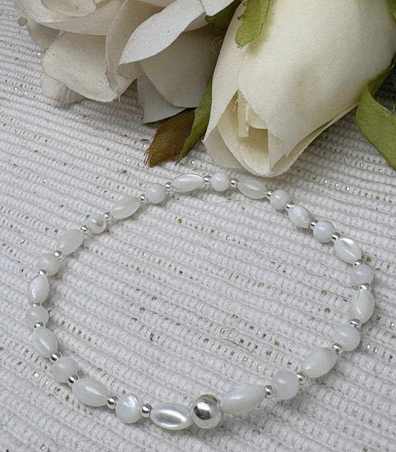 Sterling Silver 3mm Natural Shell Bead Bracelet