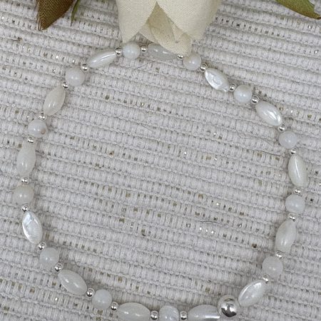 Sterling Silver 3mm Natural Shell Bead Bracelet