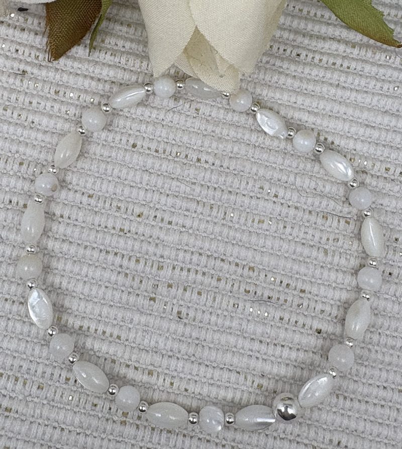 Sterling Silver 3mm Natural Shell Bead Bracelet