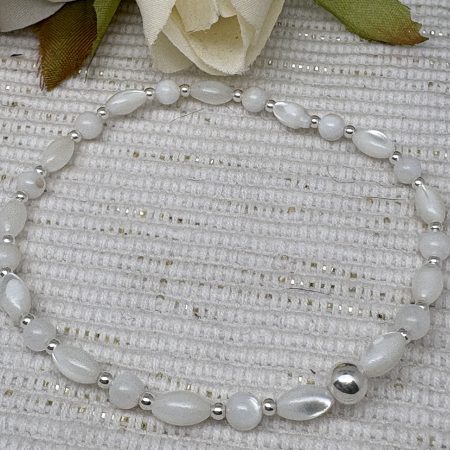 Sterling Silver 3mm Natural Shell Bead Bracelet