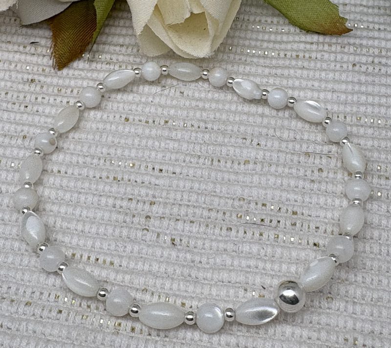 Sterling Silver 3mm Natural Shell Bead Bracelet