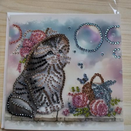 Diamond art - greeting card -Best wishes / thank you - Cat theme