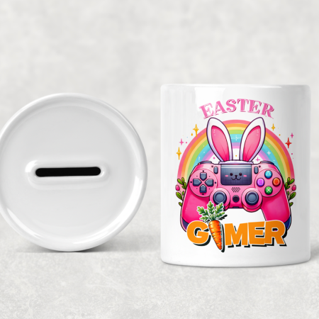 Easter Gamer Bunny Ceramic Coin Bank – Cute Gaming Controller Design