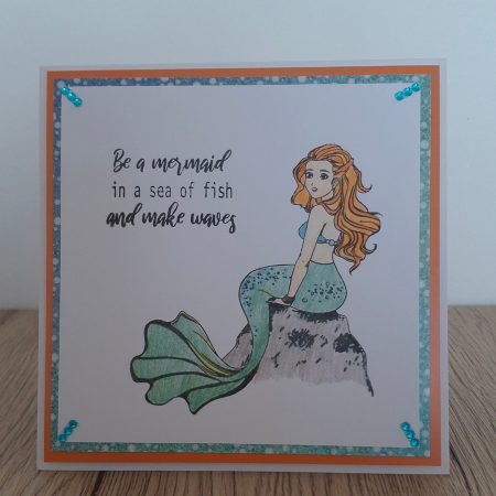 Hand stamped and coloured mermaid card