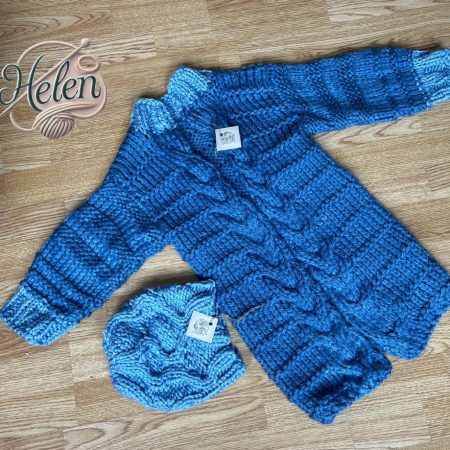 Cardigan ( and a cap) for children 5-7 yo,hand made Chunky knitted