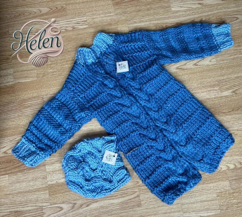 Cardigan ( and a cap) for children 5-7 yo,hand made Chunky knitted