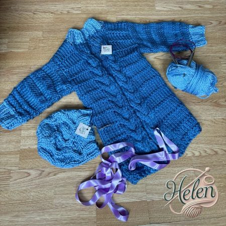 Cardigan ( and a cap) for children 5-7 yo,hand made Chunky knitted
