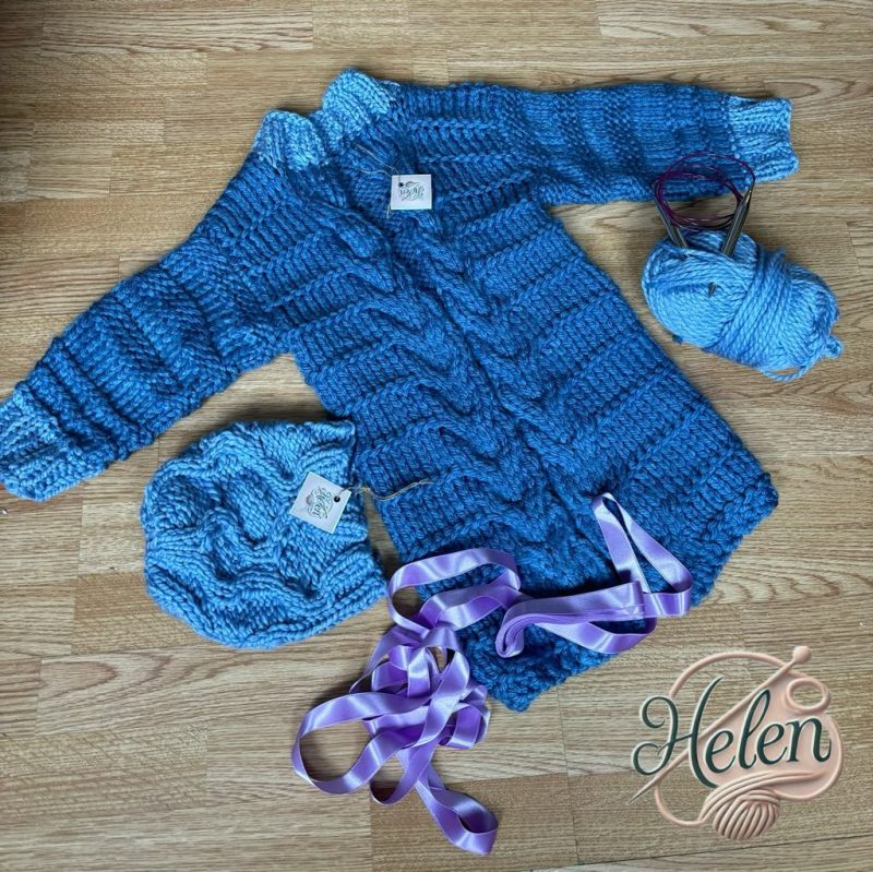 Cardigan ( and a cap) for children 5-7 yo,hand made Chunky knitted