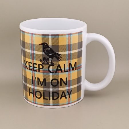 Image of an 11oz ceramic mug printed on both sides with: Keep Calm I'm On Holiday