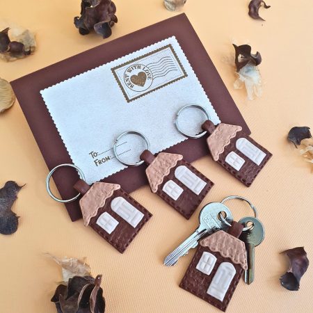 House Keyring, Polymer Clay New Home Keychain, Housewarming Gift, Matching Gift Envelope Available
