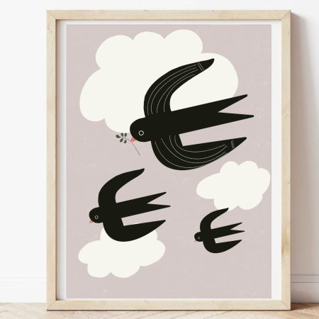 Black birds in the sky Art print.