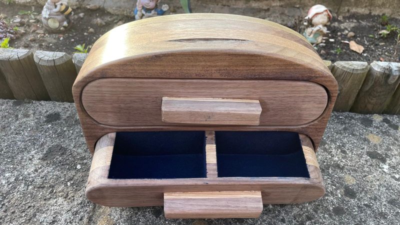 Harmony – Handmade Wooden Bracelet Holder | Walnut & Oak Jewelry Box with Velvet-Lined Drawers