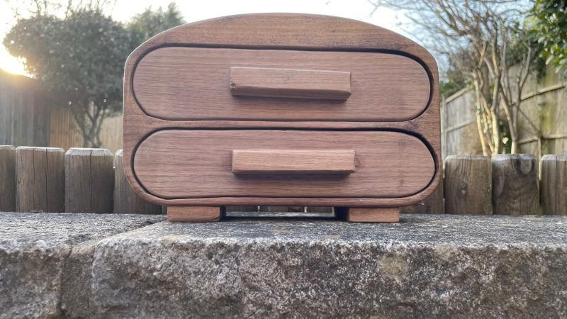 Harmony – Handmade Wooden Bracelet Holder | Walnut & Oak Jewelry Box with Velvet-Lined Drawers