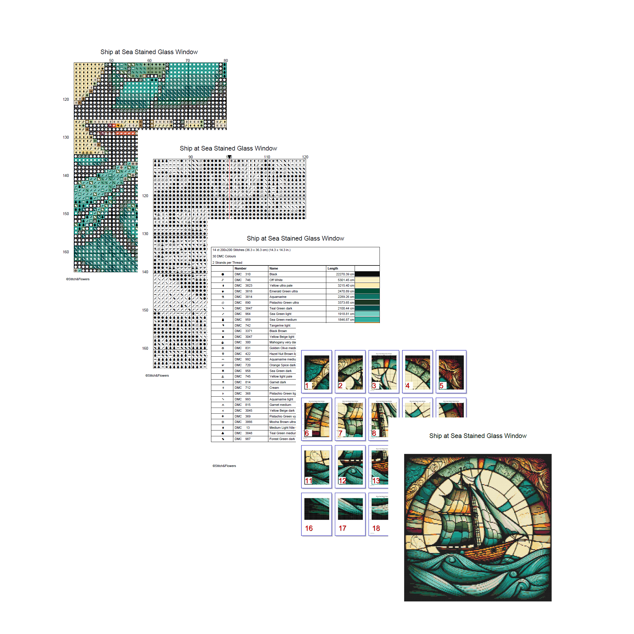 Cross Stitch Pattern Ship at Sea Stained Glass Window Art, PDF Download, DMC Floss Threads, Sailing - Image 2