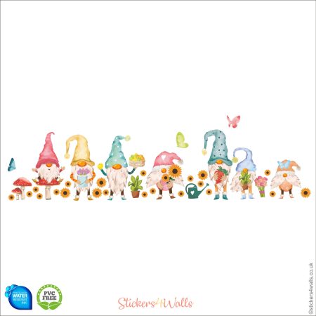 Gardening gnome fabric wall stickers with flowers