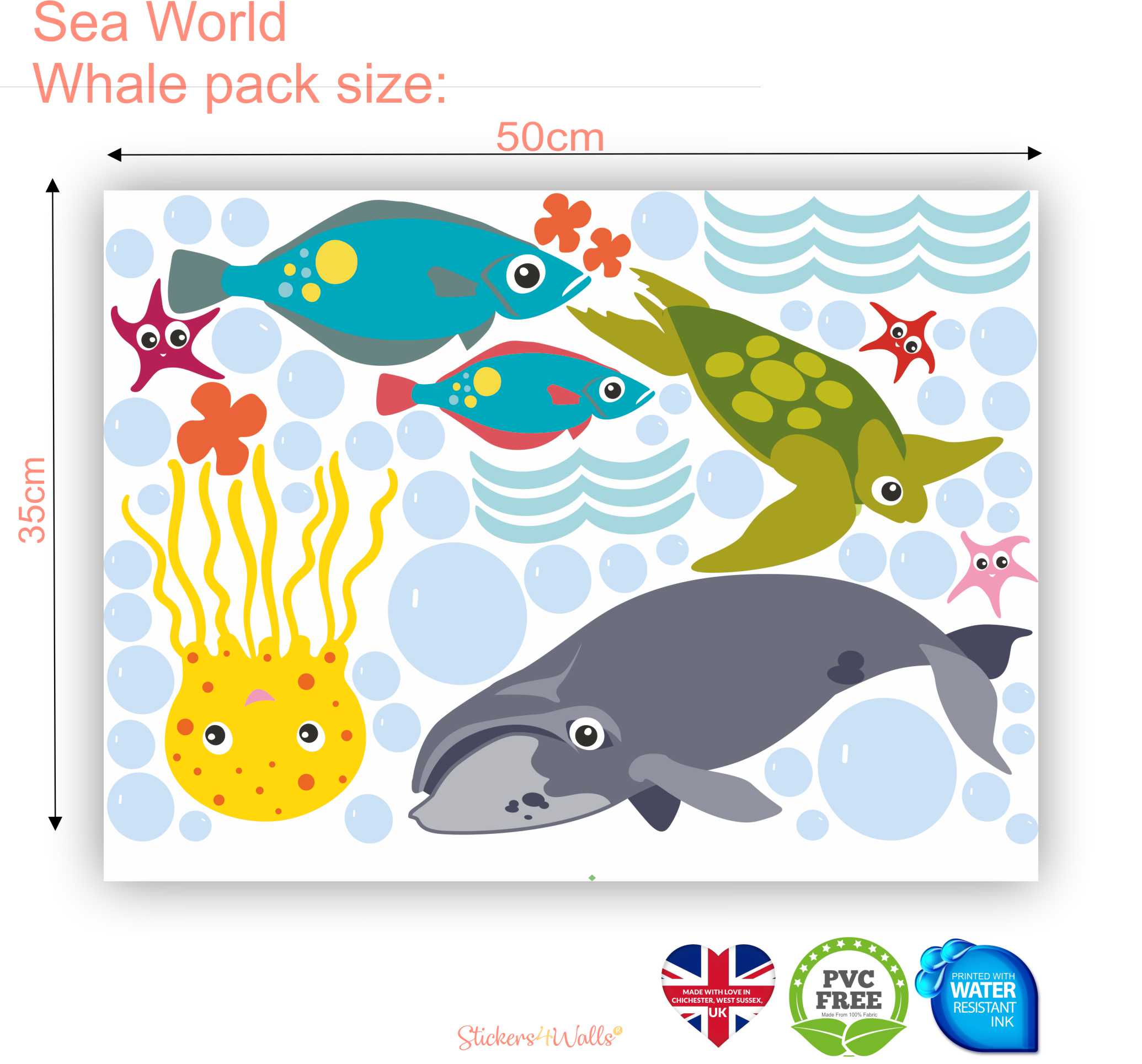 image of sheet layout for whale sea world wall sticker sheet
