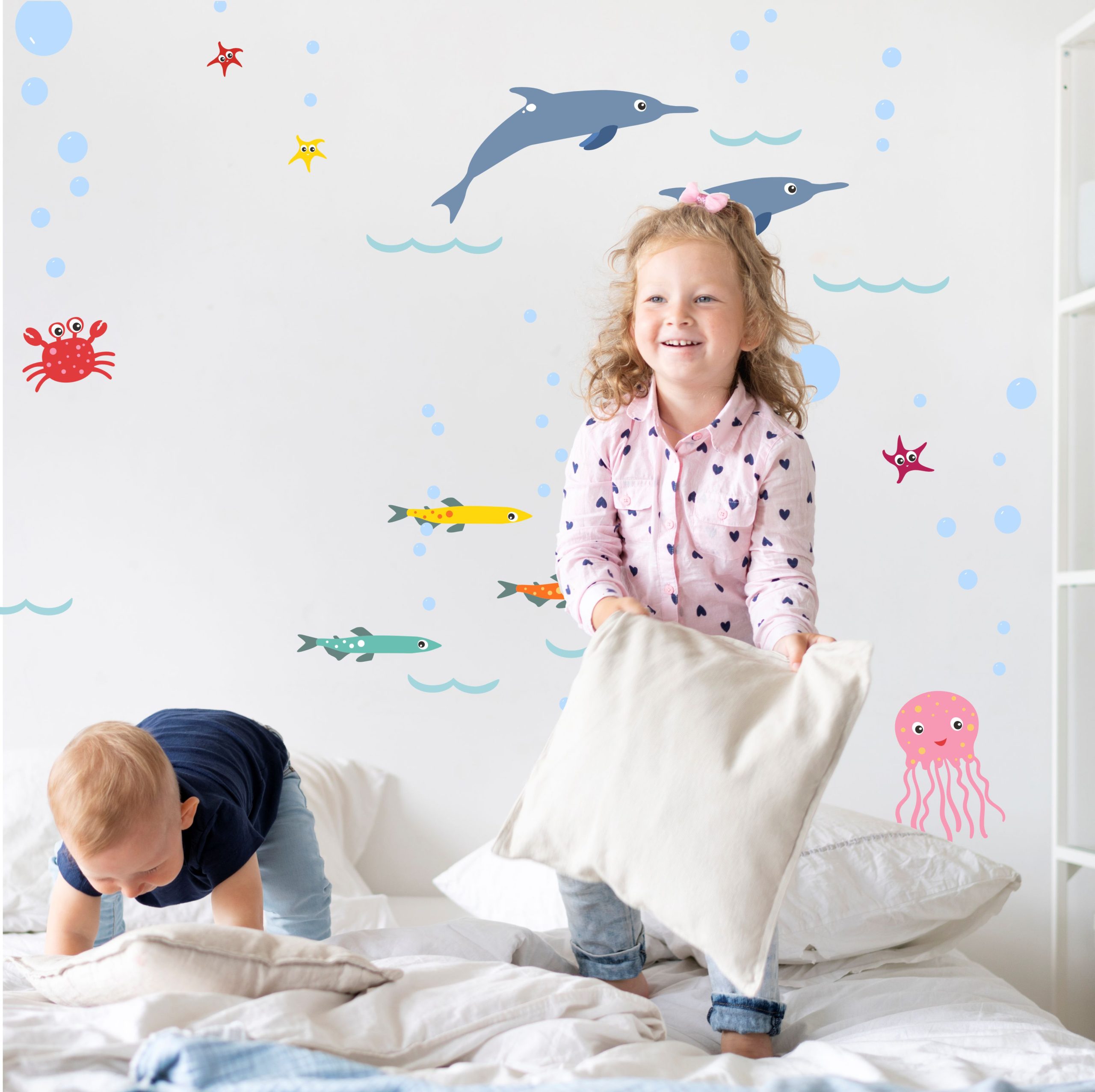 Dolphin Themed Fabric Wall Stickers Extension Pack - Reusable - Image 2