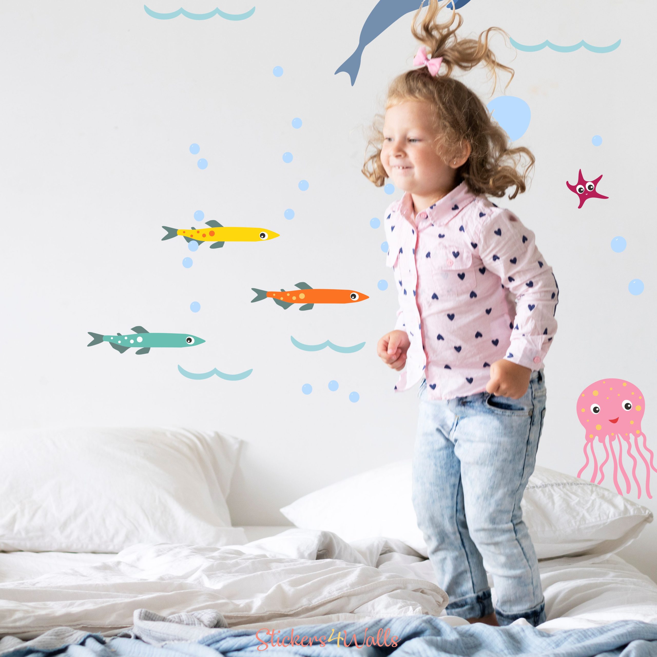 Dolphin Themed Fabric Wall Stickers Extension Pack - Reusable - Image 3