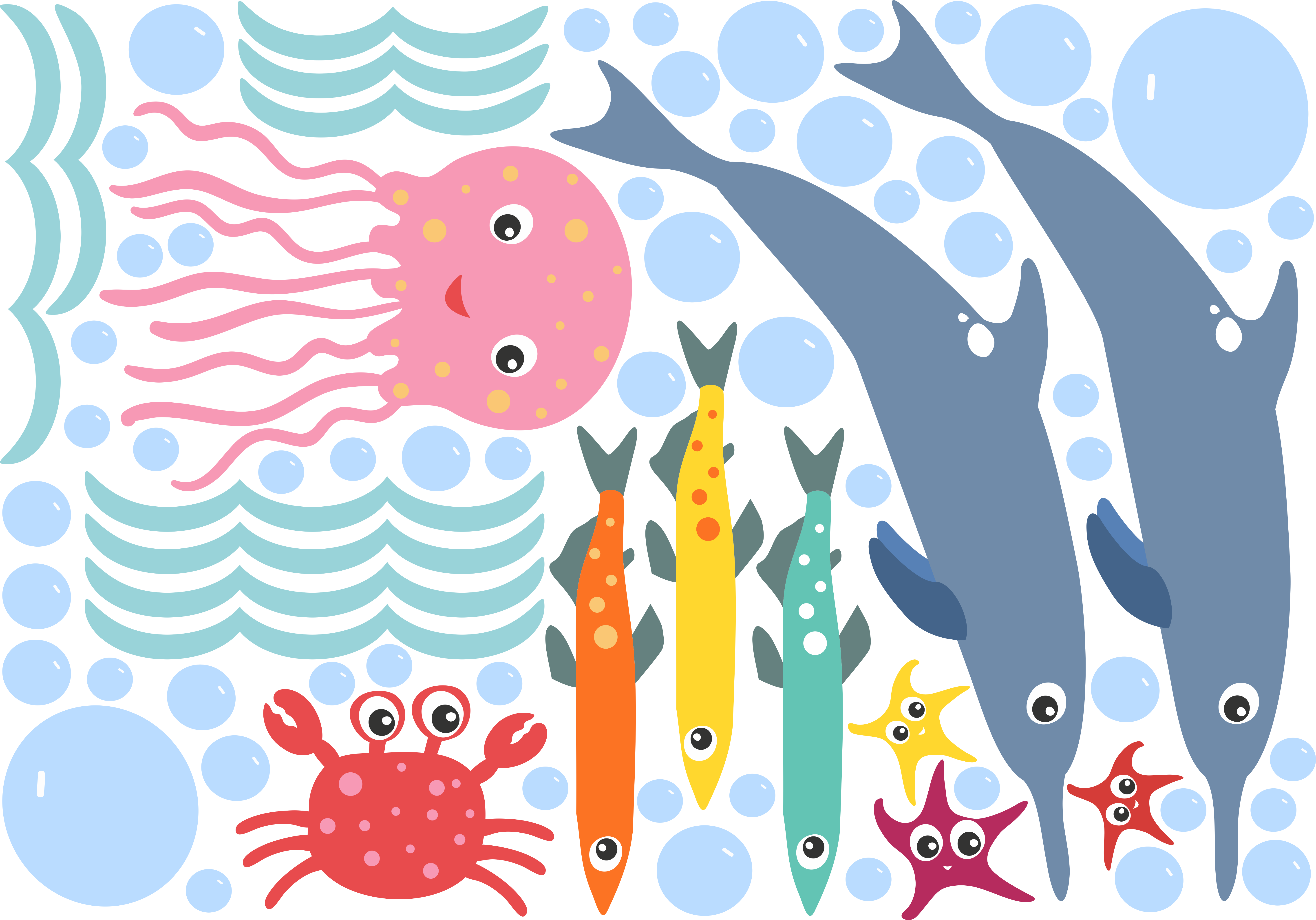 Dolphin Themed Fabric Wall Stickers Extension Pack - Reusable - Image 4