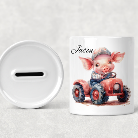 Personalised Pig on Tractor Money Box