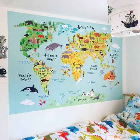 Kids World Map Fabric Wall Sticker