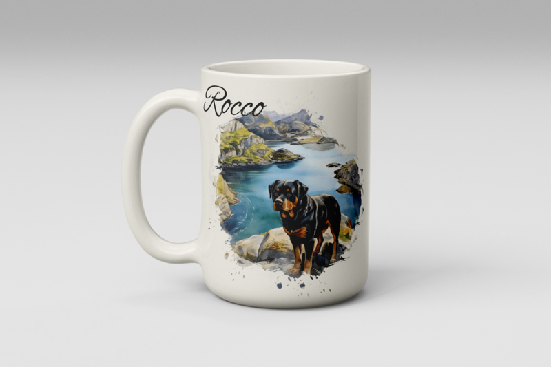 Personalised Rottweiler Dog by Lake Coffee Mug