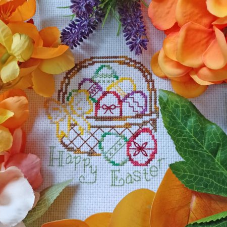 Happy Easter Egg Basket Cross Stitching Pattern, Instant PDF Download, Graft Card Making