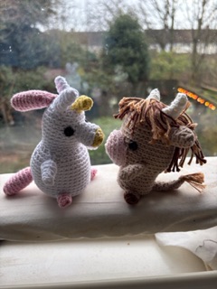 Hand made Amigurumi character duo