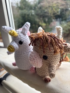 Hand made Amigurumi character duo