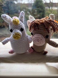 Hand made Amigurumi character duo
