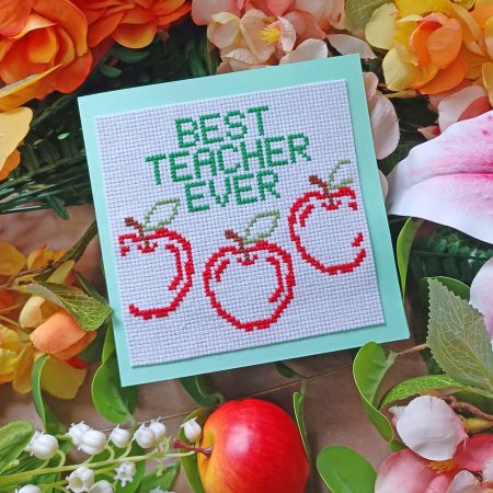 Best Teacher Ever Cross Stitch Pattern Card, Instant PDF Download, X Stitching, Craft Making