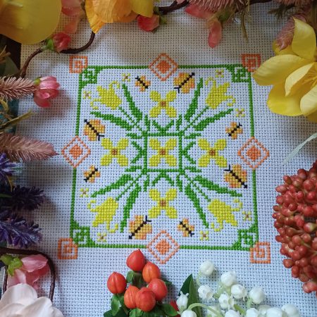 Yellow Tulip Butterfly Sampler Cross Stitch Pattern, Instant PDF Download, X Stitching