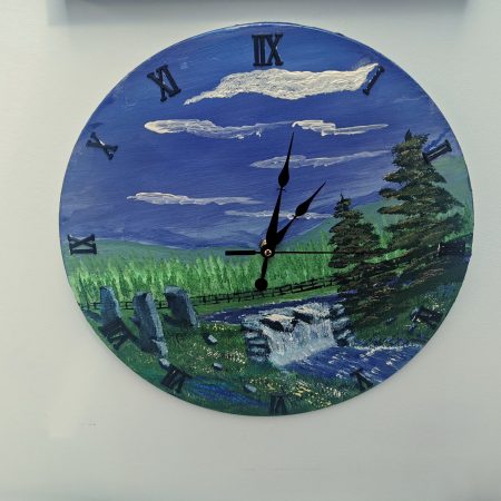 Large Wall Clock, Handmade, Hand Painted, Summdr waterfall and standing stones (Copy)