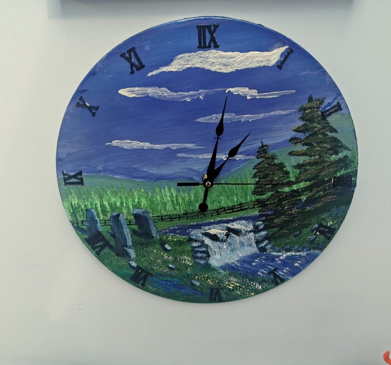 Large Wall Clock, Handmade, Hand Painted, Summdr waterfall and standing stones (Copy)