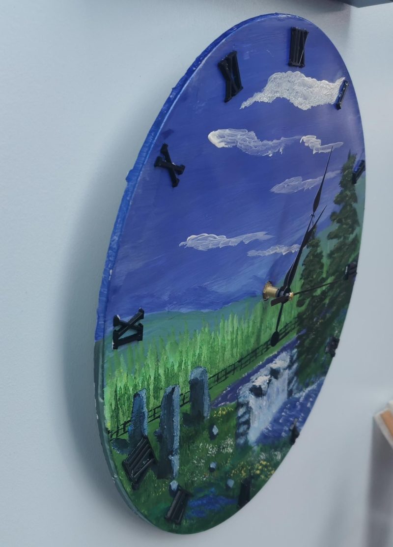 Large Wall Clock, Handmade, Hand Painted, Summdr waterfall and standing stones (Copy)