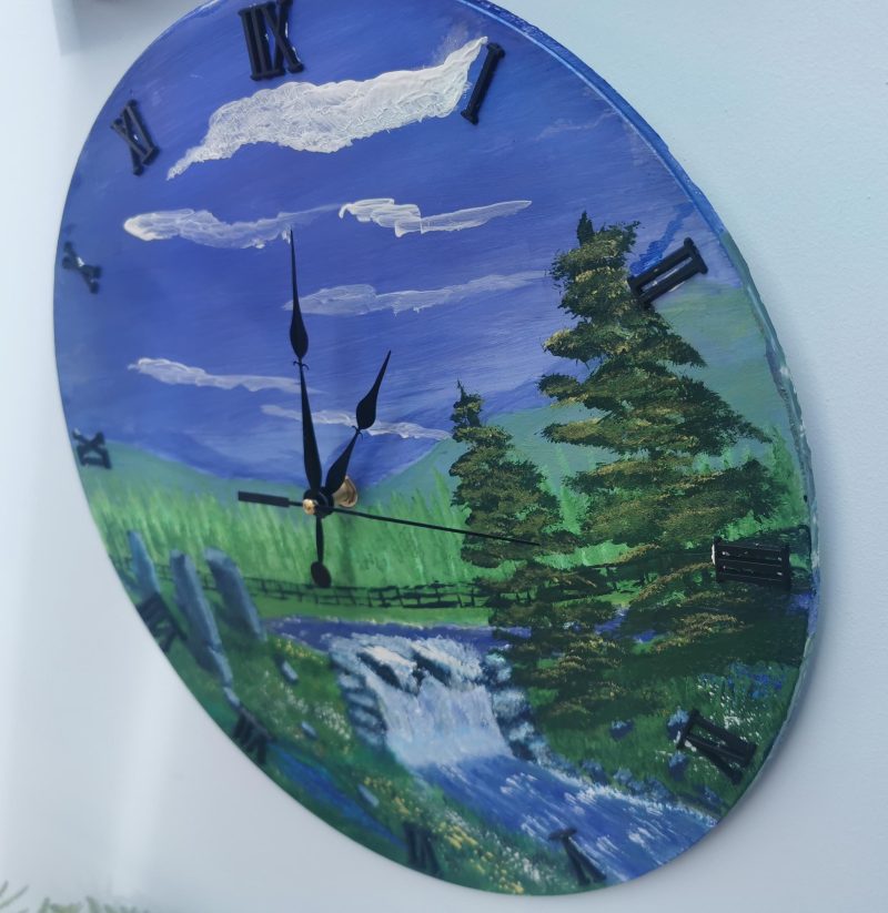 Large Wall Clock, Handmade, Hand Painted, Summdr waterfall and standing stones (Copy)