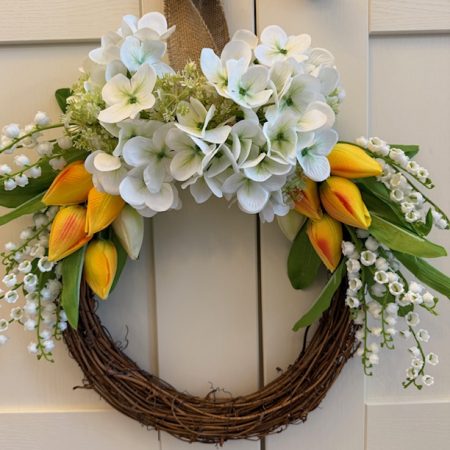 Spring Tulip, Lily of the valley & Hydrangea wreath