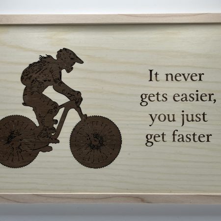 Cyclist Engraved in Walnut Veneer on Maple, Frame