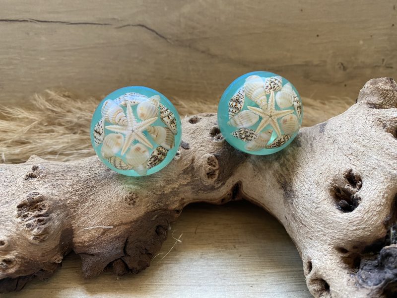 Pair of seashell drawer knobs for ocean styled rooms