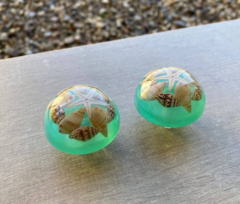 Pair of seashell drawer knobs for ocean styled rooms