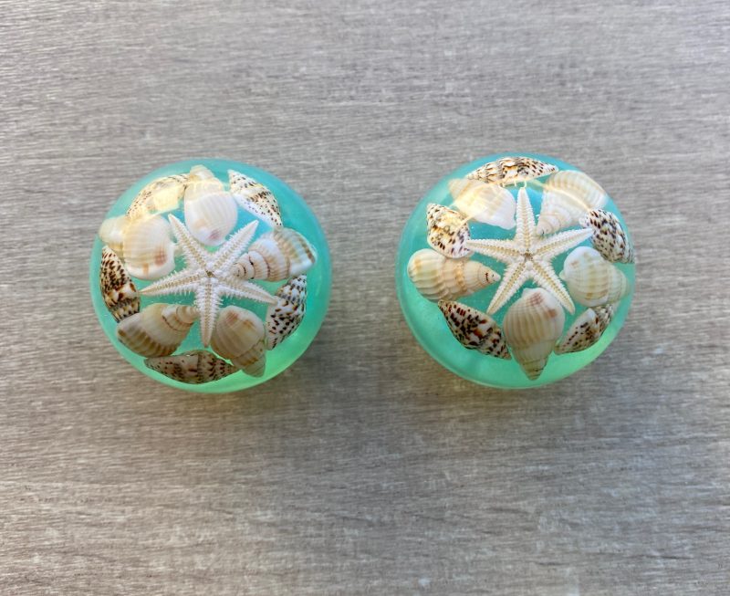 Pair of seashell drawer knobs for ocean styled rooms