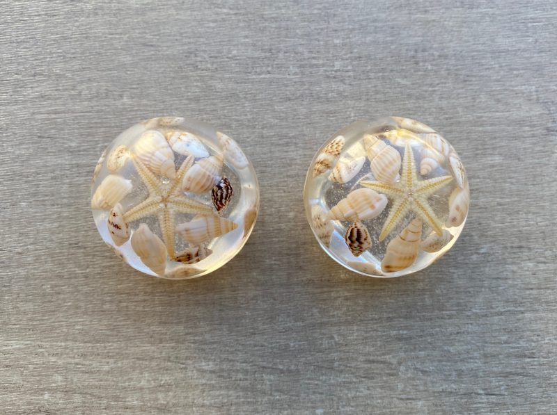 Pair of seashell drawer knobs for ocean styled rooms