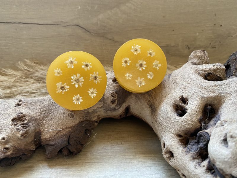Pair of daisy, natural flowers drawer knobs