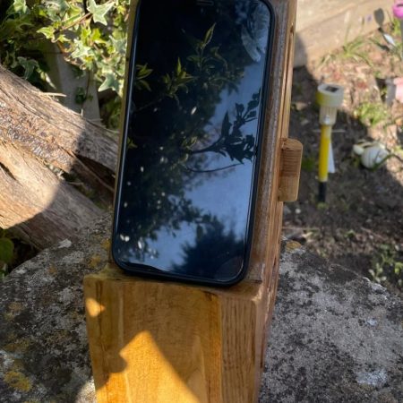 Handcrafted Wooden Phone Stand with Drawers - American Oak and Tulipwood Desk Smartphone Holder