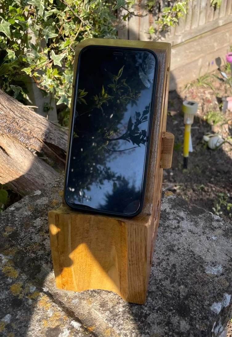 Handcrafted Wooden Phone Stand with Drawers - American Oak and Tulipwood Desk Smartphone Holder