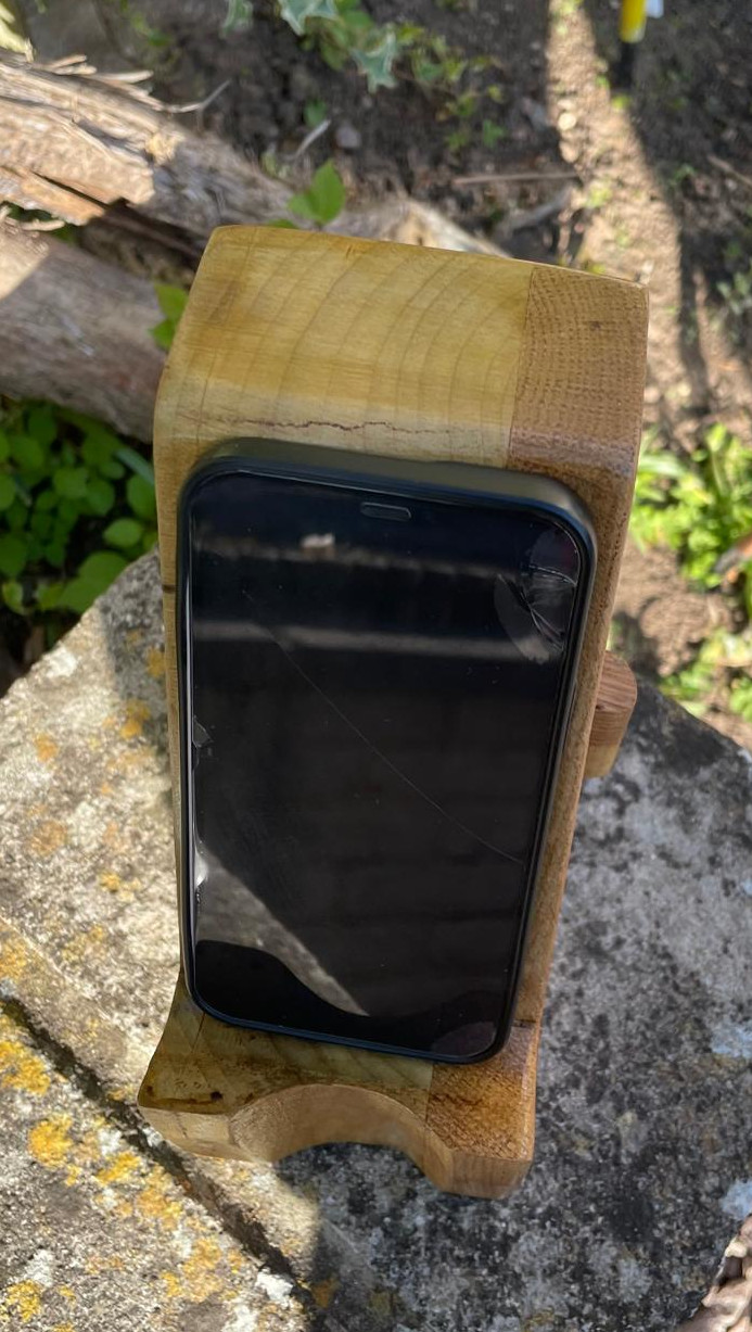 Handcrafted Wooden Phone Stand with Drawers - American Oak and Tulipwood Desk Smartphone Holder