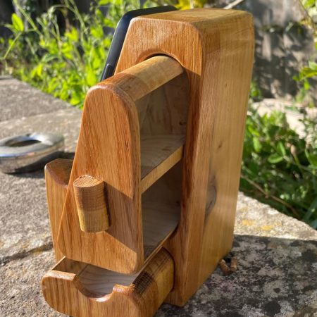 Handcrafted Wooden Phone Stand with Drawers - American Oak and Tulipwood Desk Smartphone Holder