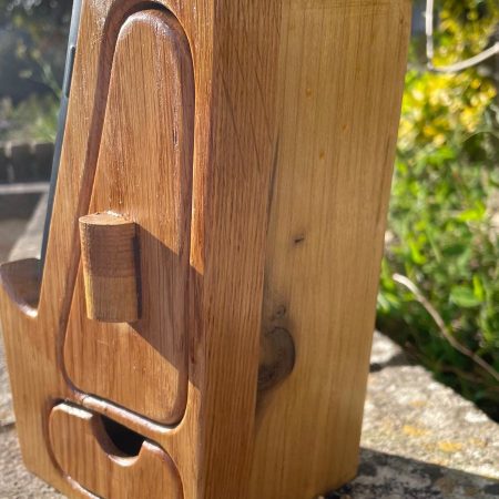 Handcrafted Wooden Phone Stand with Drawers - American Oak and Tulipwood Desk Smartphone Holder
