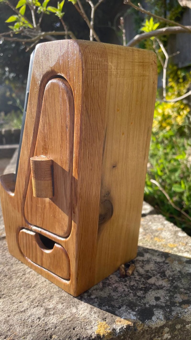 Handcrafted Wooden Phone Stand with Drawers - American Oak and Tulipwood Desk Smartphone Holder