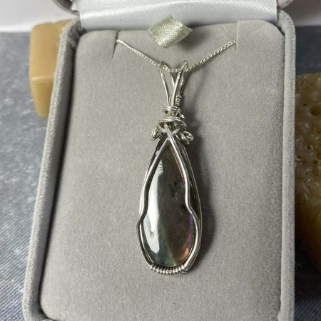 Beautiful flashy labradorite wrapped in sterling silver wire, pendant